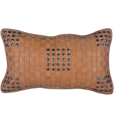 Soft Tan Basket Weave Leather Pillow Collection