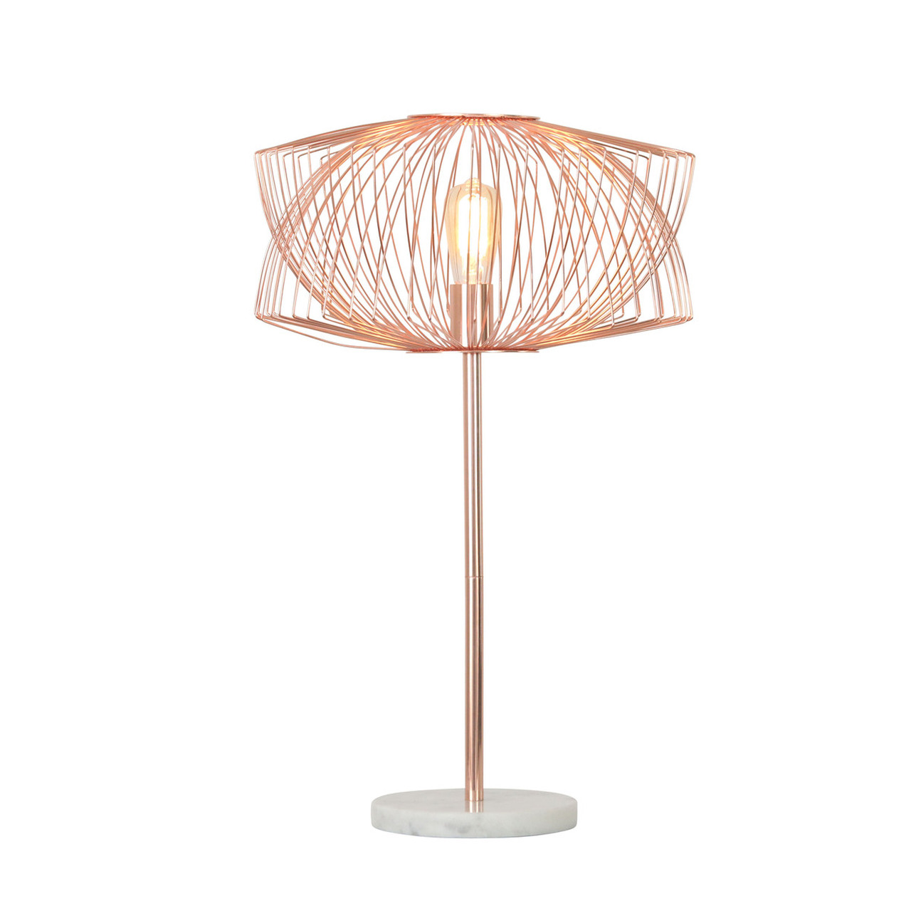 Metal Table Lamp with Cage Shade, Rose Gold