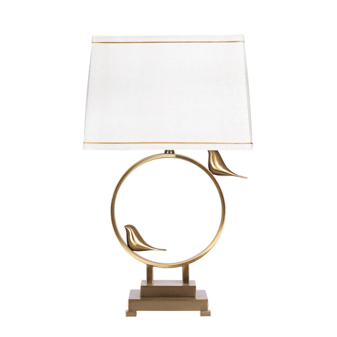 Metal 24 inch Circle Table Lamp with Birds, Gold