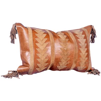 Arrow Design Leather Pillow With Tassels